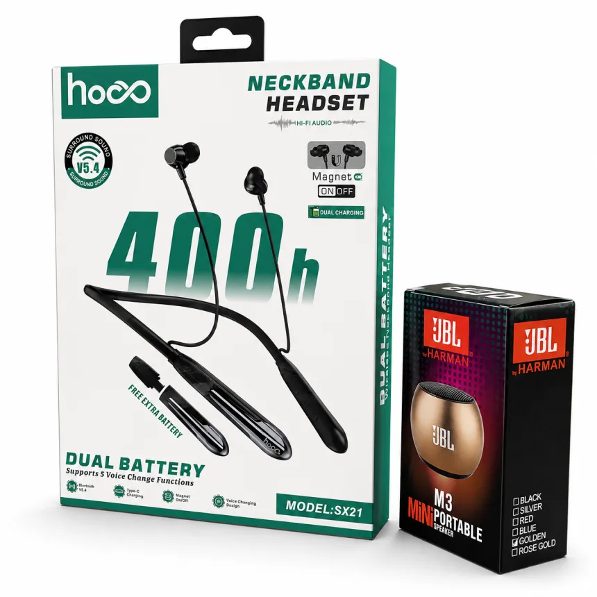HOCO SX21 Neckband Headset + JBL M3 Mini Portable Speaker