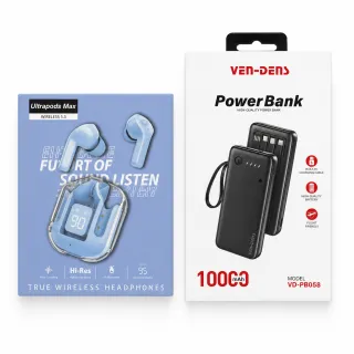 VEN-DENS 10000mAh Power Bank + Ultrapods Max Wireless Earbuds Combo thumbnail 3
