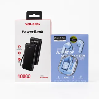 VEN-DENS 10000mAh Power Bank + Ultrapods Max Wireless Earbuds Combo thumbnail 1